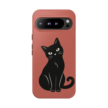 Minimalist Coral Red & Black Cat Phone Case