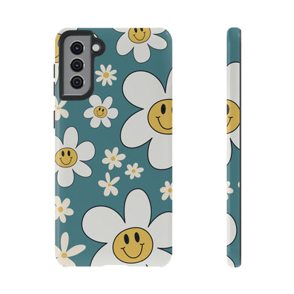 Fun Retro Daisy Pattern with Light Blue Background Phone Case - Blue Phone Case - Samsung Galaxy S21 Plus / Glossy