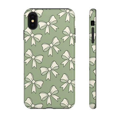 Chic Sage Green Bow Pattern Phone Case