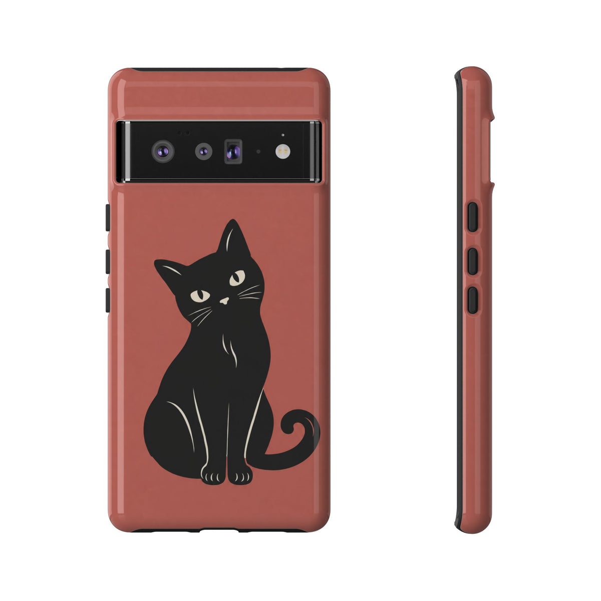 Minimalist Coral Red & Black Cat Phone Case
