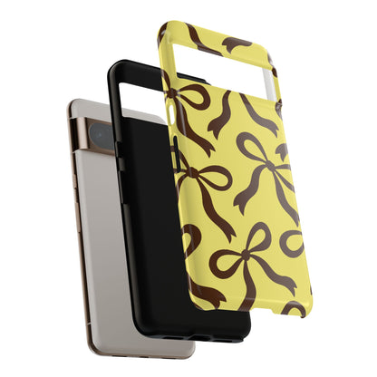 Bold Butter Yellow and Chocolate Brown Bow Pattern Phone Case - Yellow Phone Case