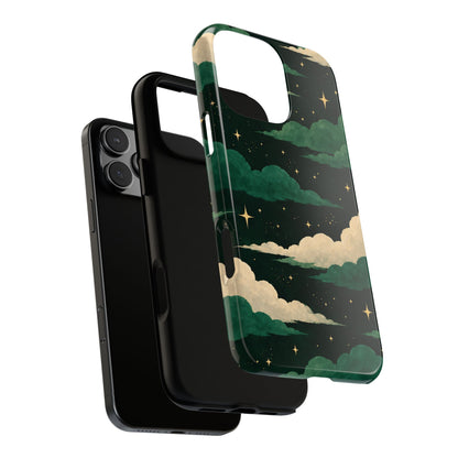 Illustrated Emerald Green Clouds & Stars Phone Case
