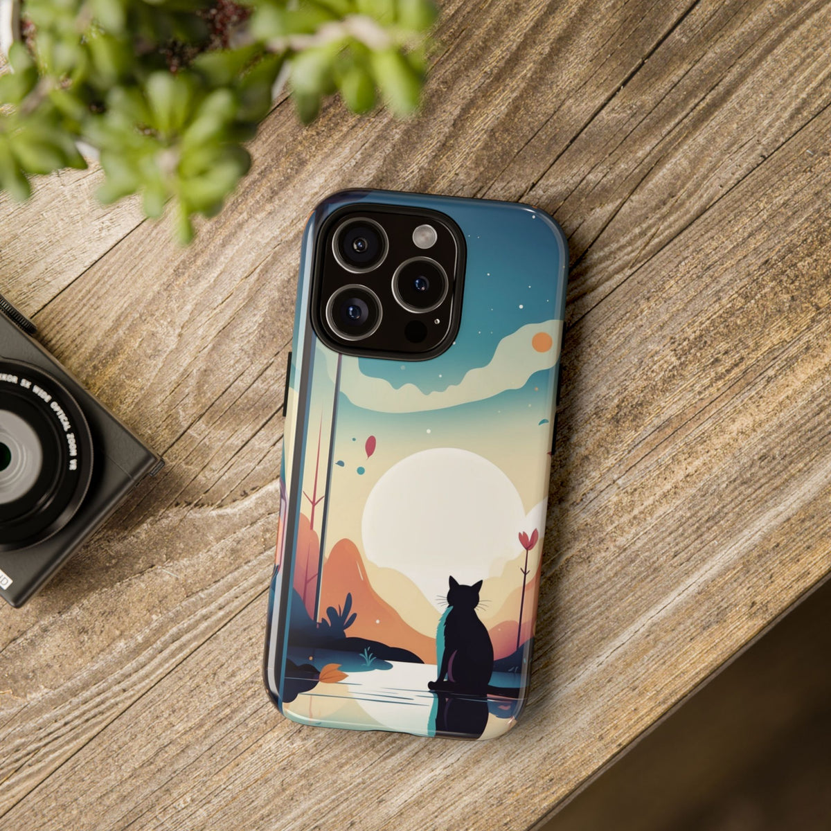 Stylised Cat & Moon Design Phone Case - Multicolor Phone Case