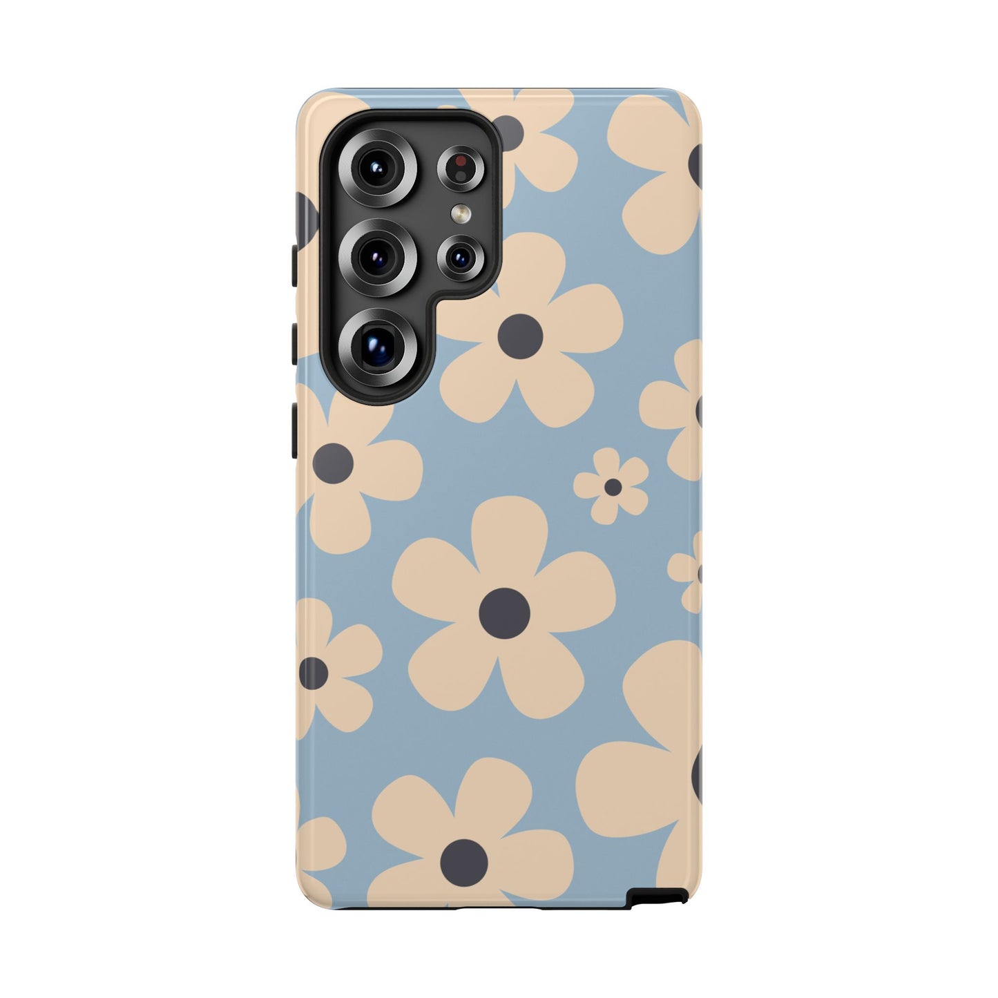 Samsung Galaxy S25 Ultra / Glossy Phone Case - Cute Light Blue & Cream Daisy Pattern Phone Case