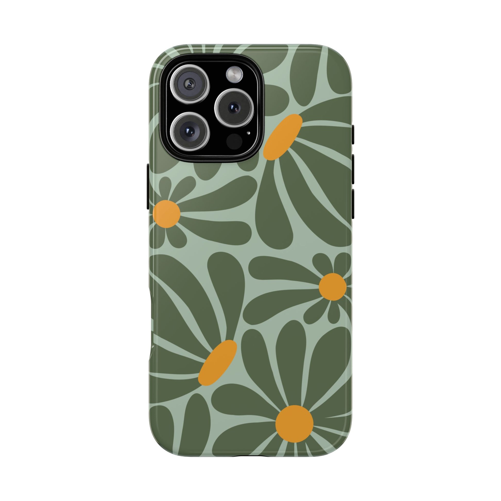 Retro Green Daisy Pattern Phone Case - Green Phone Case - iPhone 16 Pro Max / Glossy