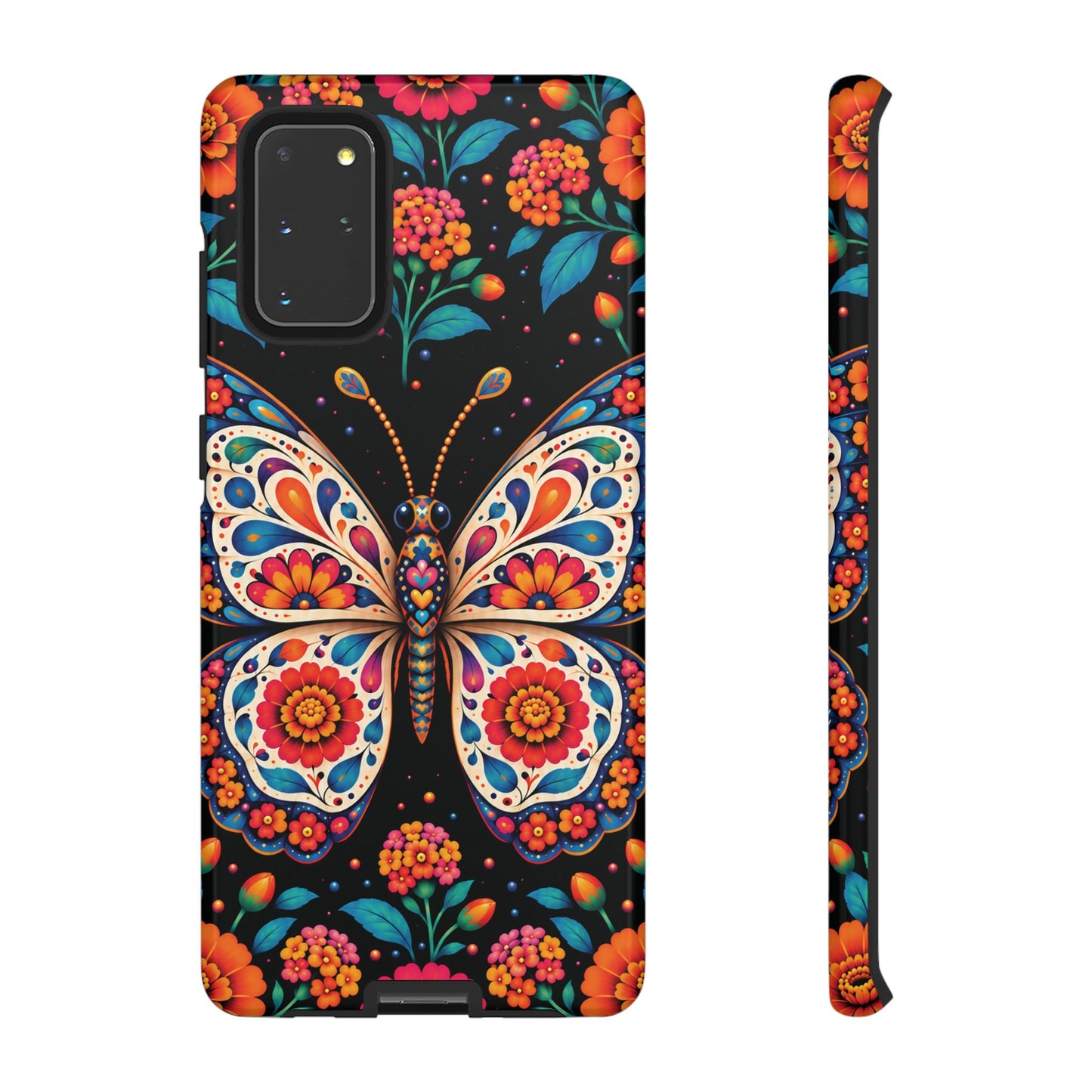 Vibrant Orange and Turquoise Calavera Butterfly Phone Case - Multicolor Phone Case - Samsung Galaxy S20+ / Glossy