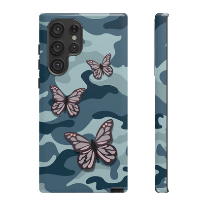 Dark Blue Butterfly Camo Phone Case - Blue Phone Case - Samsung Galaxy S22 Ultra / Glossy