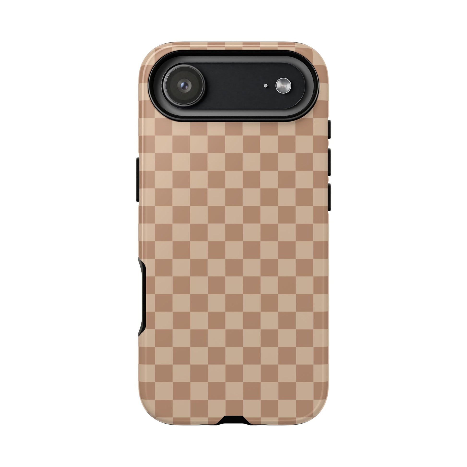 iPhone 17 Air / Glossy Phone Case - ’Bold Tan Checkered Pattern’ Phone Case