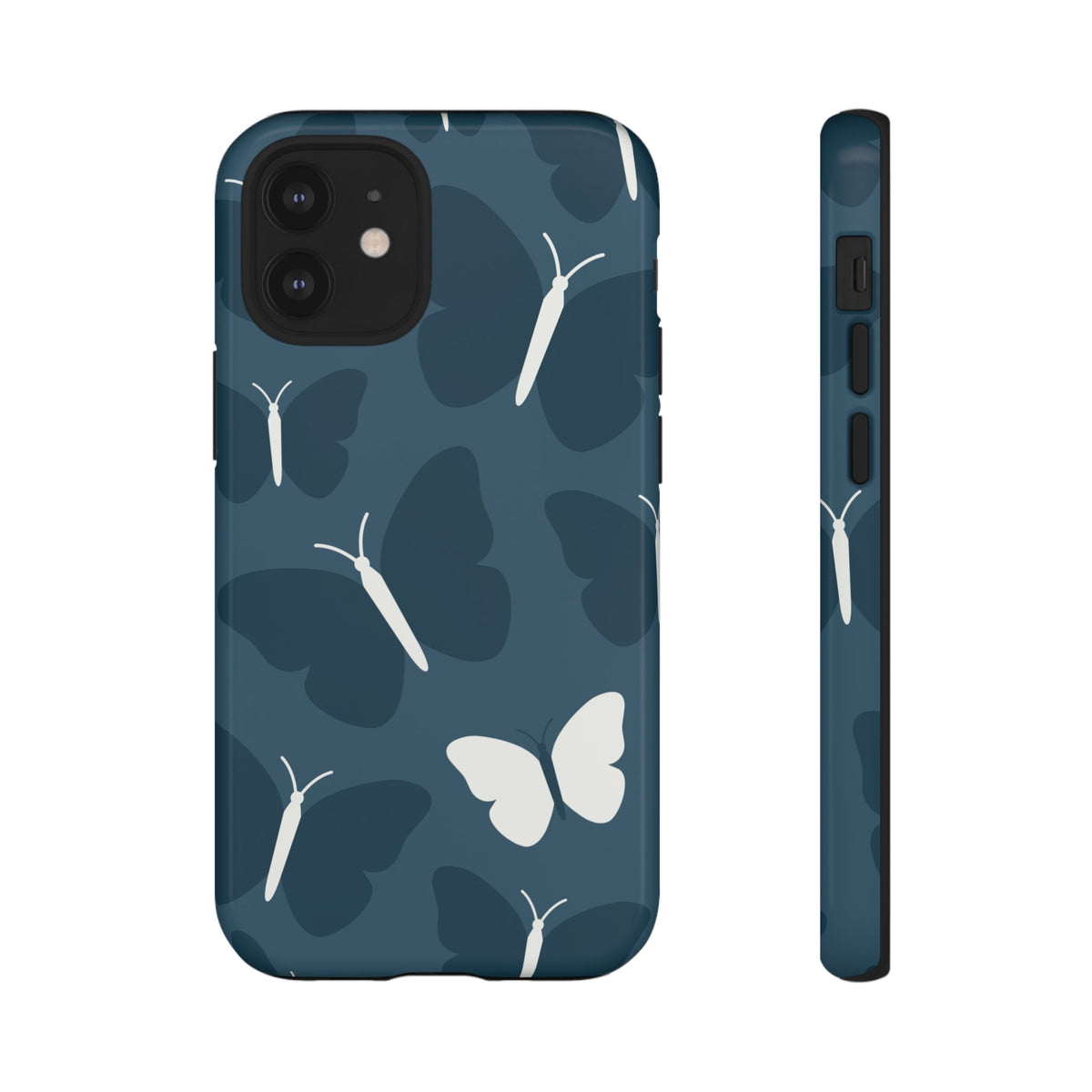 Minimalist Dark Blue Butterfly Pattern Phone Case - Blue Phone Case - iPhone 12 Mini / Glossy