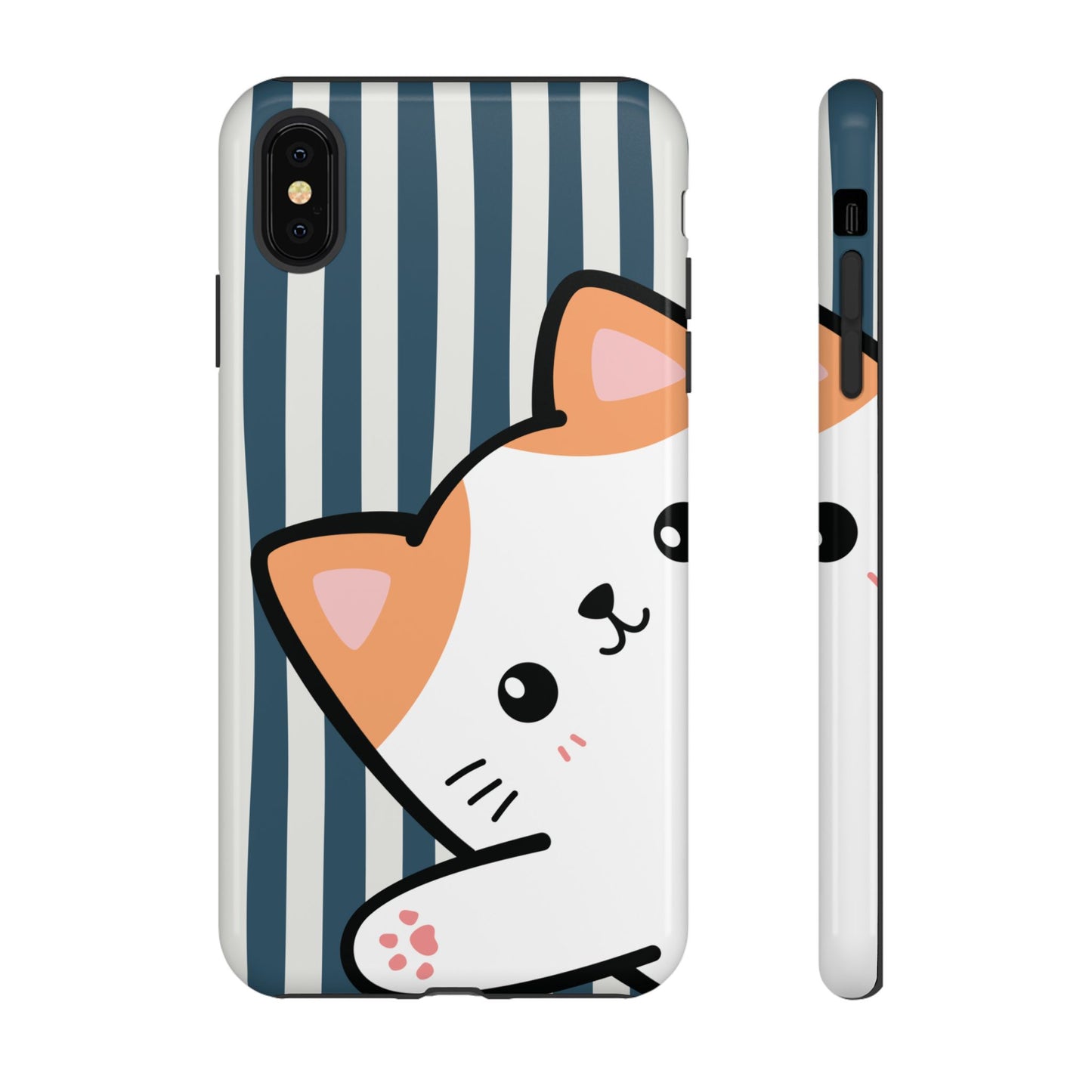 Playful Peakaboo Cat with Blue Stripe Pattern Phone Case - Blue Phone Case - iPhone XS MAX / Glossy