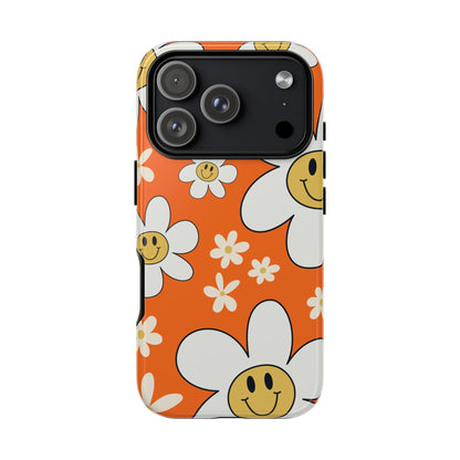 Fun Retro Daisy Pattern with Orange Background Phone Case - Orange Phone Case - iPhone 18 Pro / Glossy
