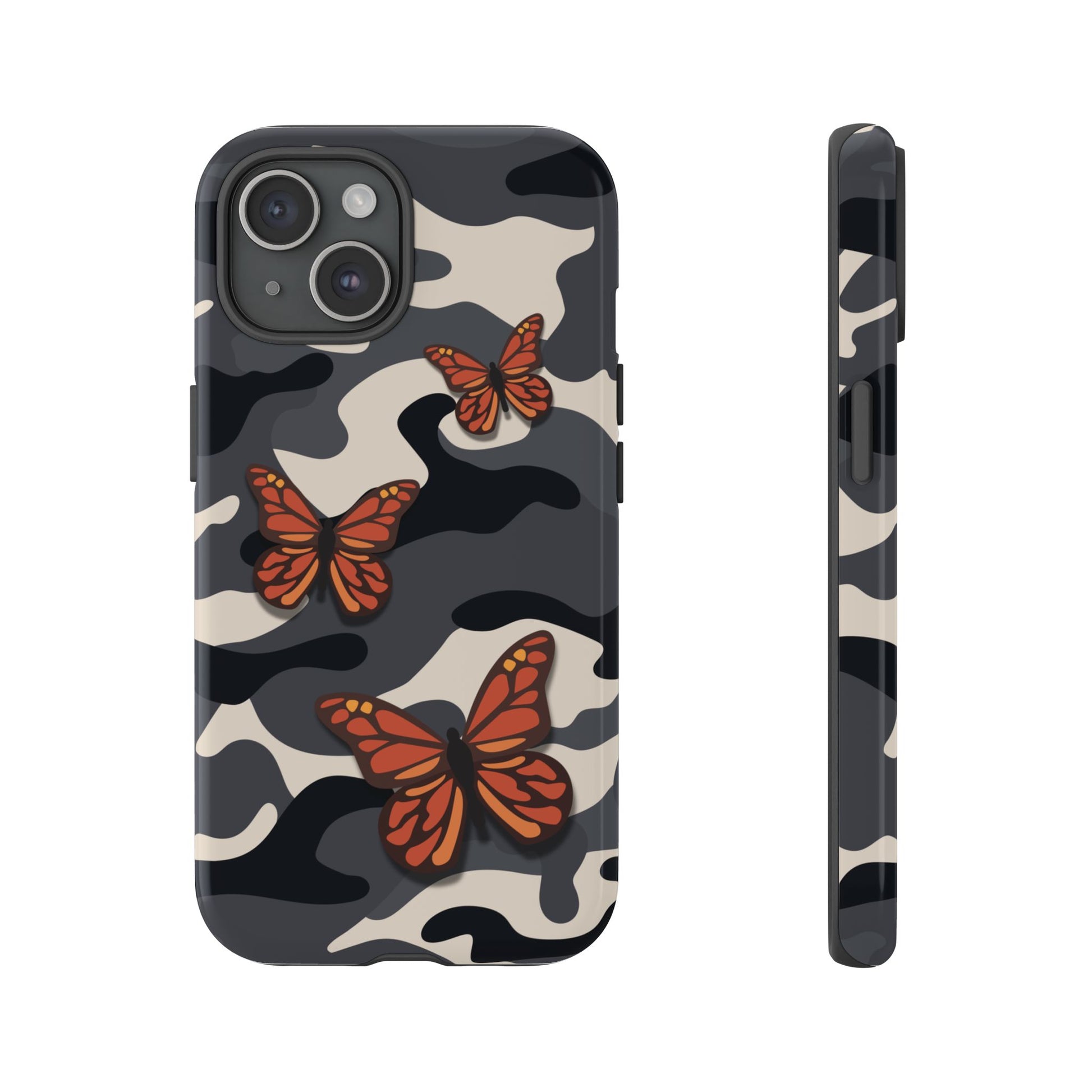 Black & Orange Butterfly Camo Phone Case - Black Phone Case - iPhone 15 / Glossy