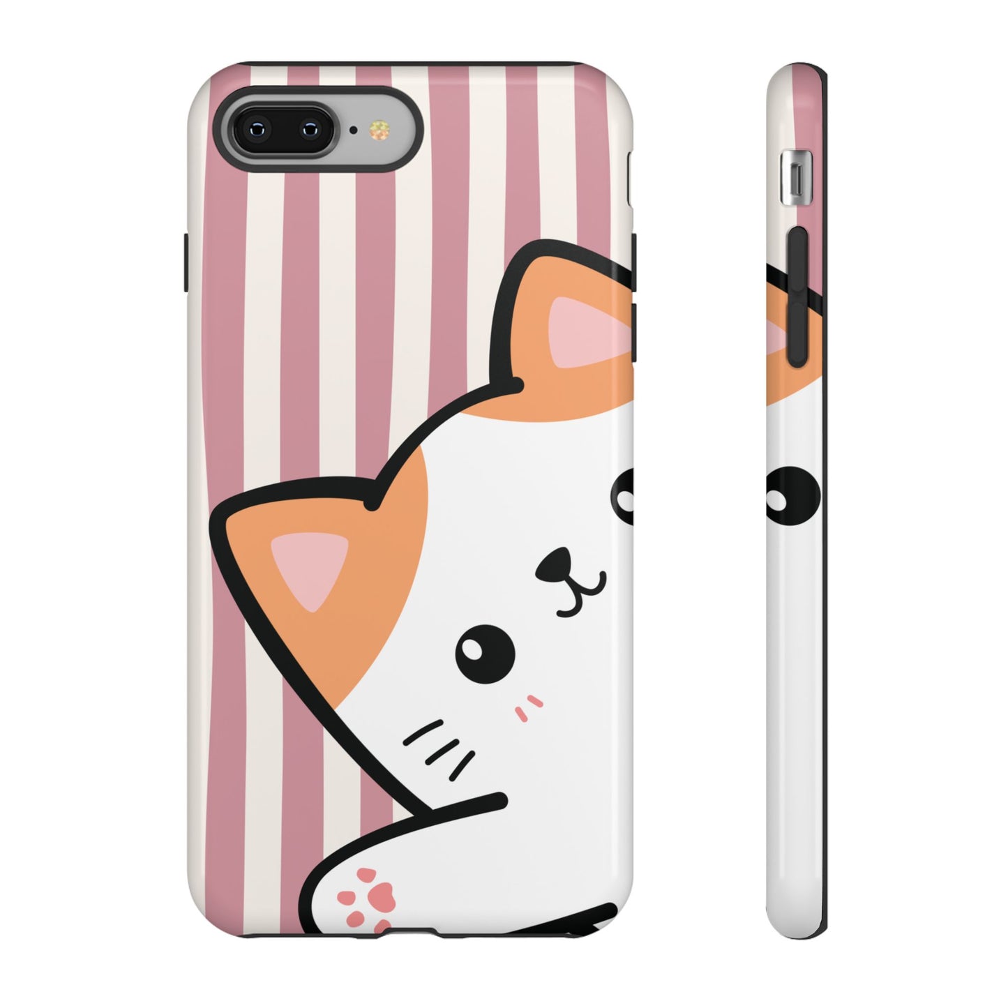 Playful Peakaboo Cat with Pink Stripe Pattern Phone Case - Pink Phone Case - iPhone 8 Plus / Glossy