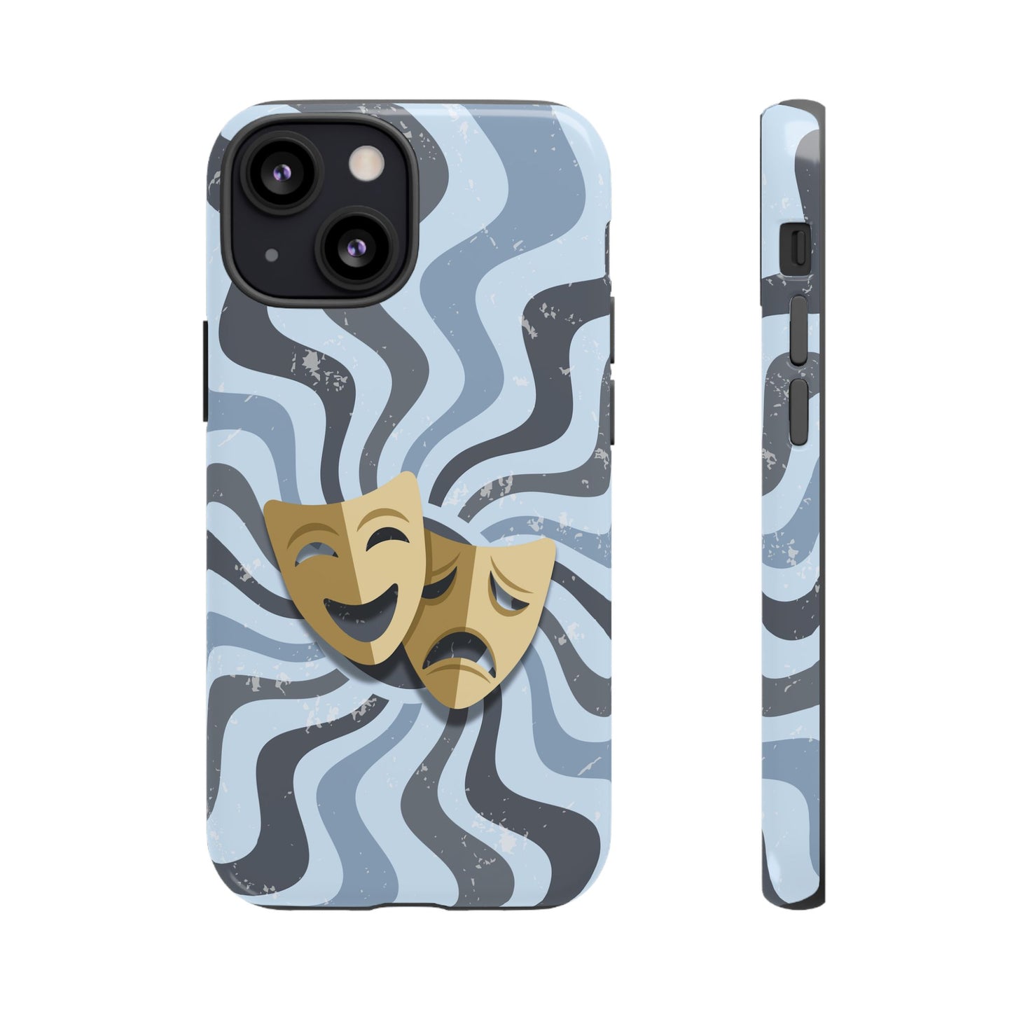 Comedy & Tragedy Masks – Blue Minimal Retro Wave Phone Case - Blue Phone Case - iPhone 13 Mini / Glossy