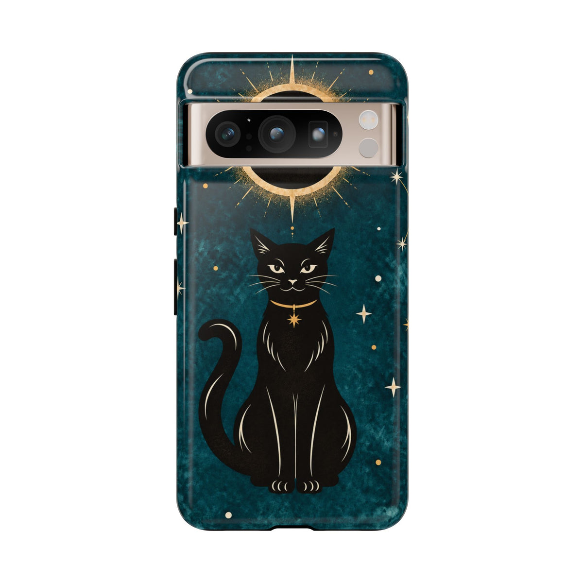 Whimsical Teal Celestial Black Cat Phone Case