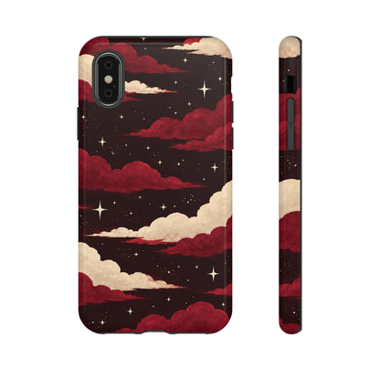 Illustrated Crimson Red Clouds & Stars Phone Case