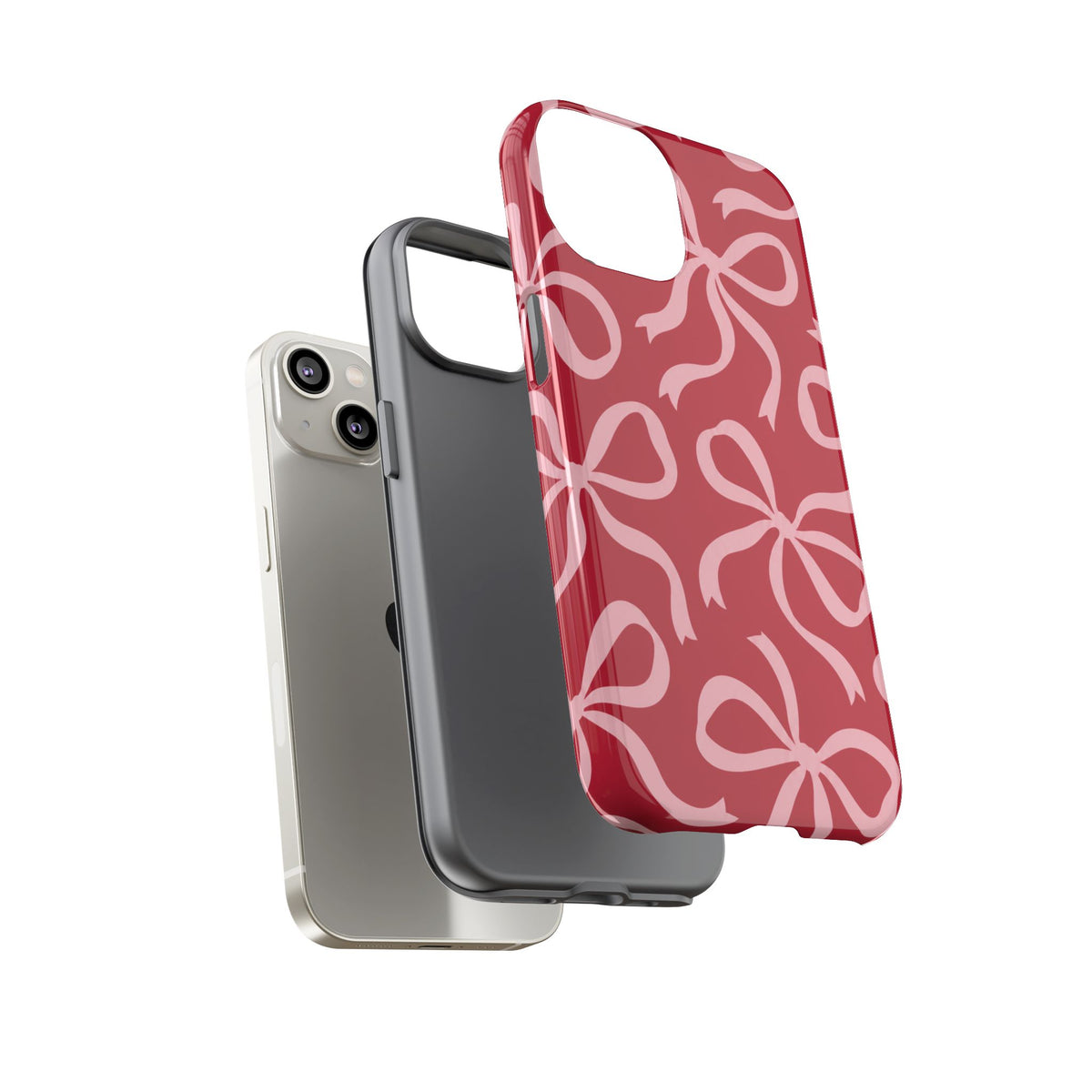 Bold Raspberry Red and Blush Pink Bow Pattern Phone Case