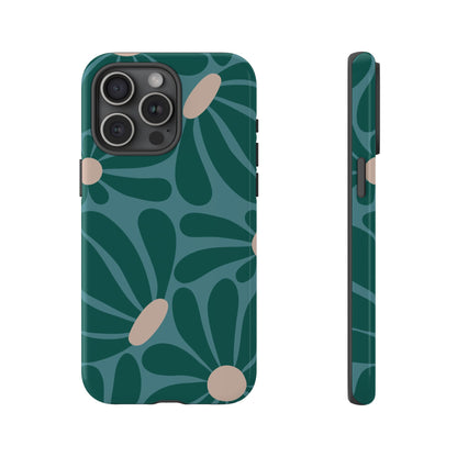 Retro Turquoise Daisy Pattern Phone Case - Green Phone Case - iPhone 15 Pro Max / Glossy