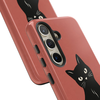 Minimalist Coral Red & Black Cat Phone Case
