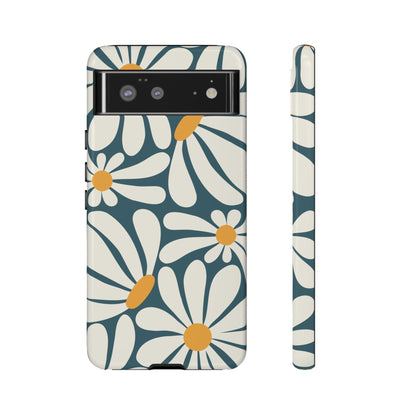 Retro Blue Daisy Pattern Phone Case - Blue Phone Case - Google Pixel 6 / Glossy