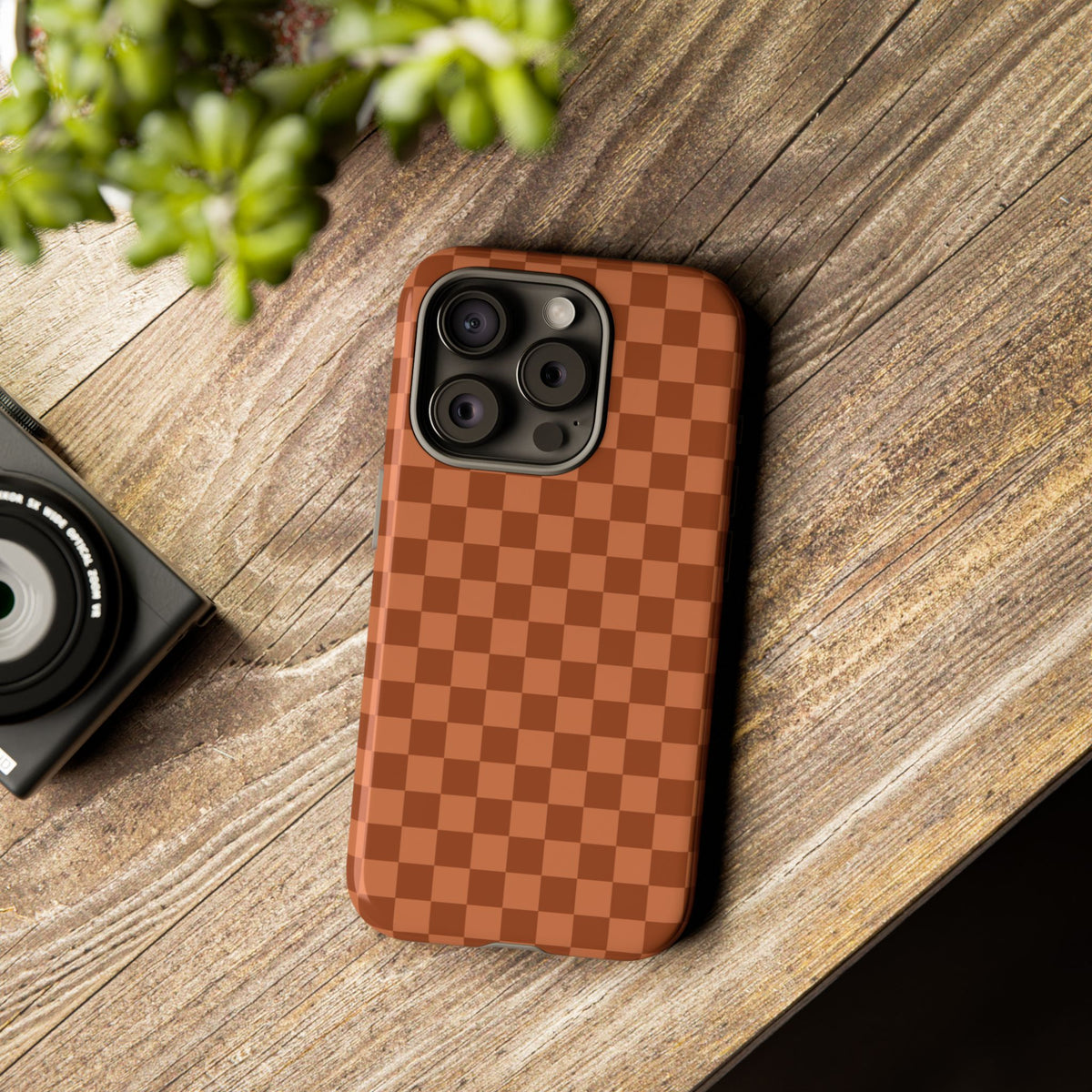 Bold Brown Small Checked Pattern Phone Case - Brown Phone Case