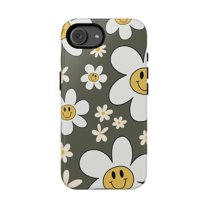Fun Retro Daisy Pattern with Olive Green Background Phone Case - Green Phone Case - iPhone 17e / Glossy