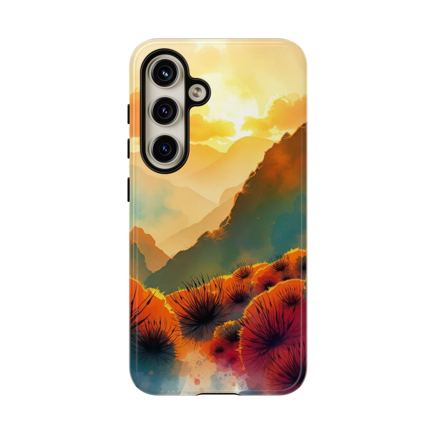 Samsung Galaxy S24 / Glossy Phone Case - Ideallic Watercolour Sunset Design Phone Case