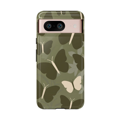Google Pixel 8 / Glossy Phone Case - Minimalist Olive Green Butterfly Pattern Phone Case