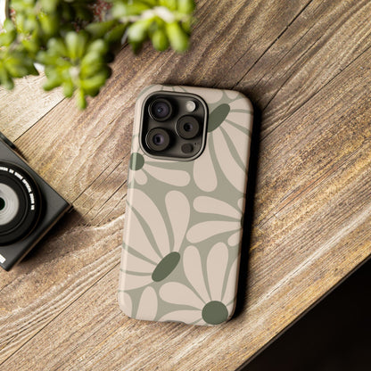 Retro Cream & Green Daisy Pattern Phone Case - White Phone Case