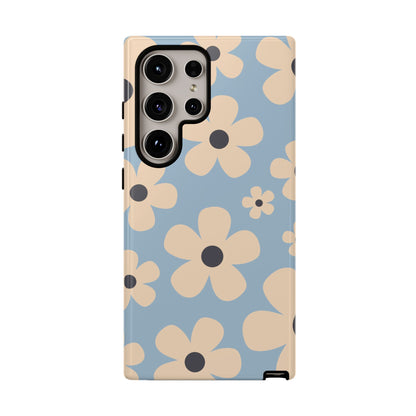 Samsung Galaxy S24 Ultra / Glossy Phone Case - Cute Light Blue & Cream Daisy Pattern Phone Case