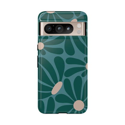 Retro Turquoise Daisy Pattern Phone Case - Green Phone Case - Google Pixel 8 Pro / Glossy