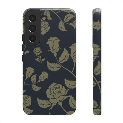 Samsung Galaxy S22 / Glossy Phone Case - ’Blue & Olive Rose Pattern’ Phone Case
