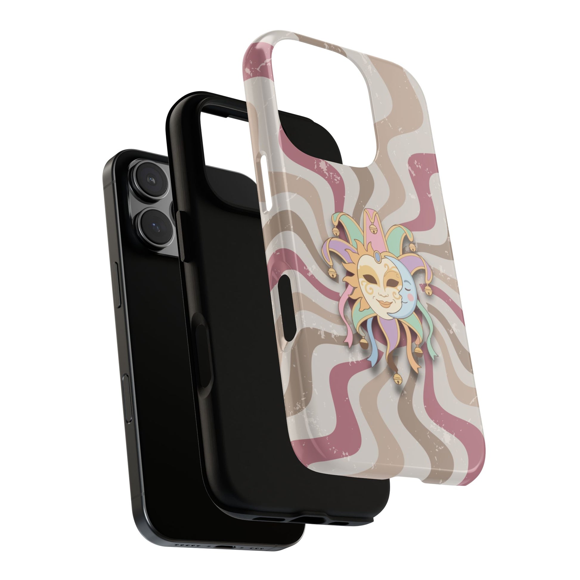 Sun & Moon Jester Mask – Pink Retro Wave Phone Case - Pink Phone Case