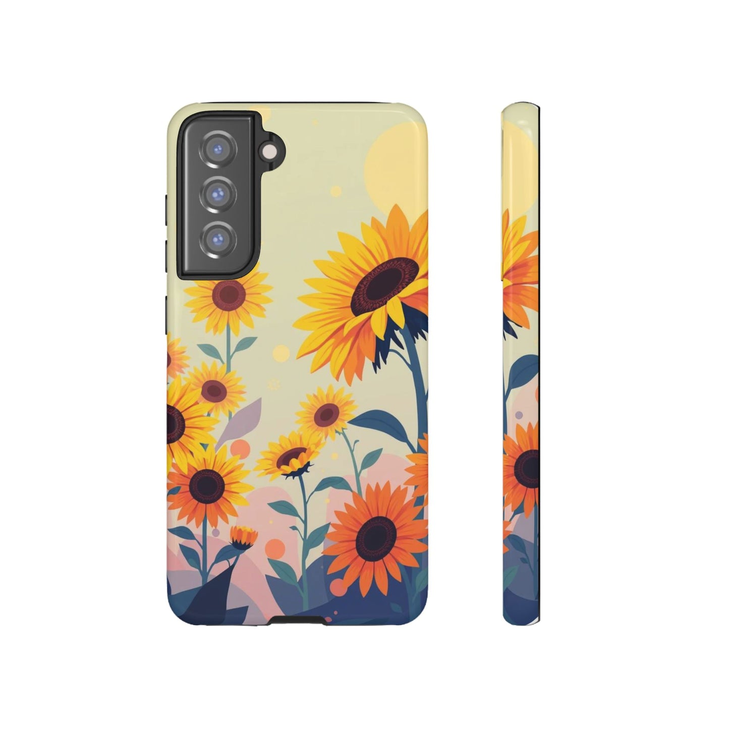 Samsung Galaxy S21 FE / Glossy Phone Case - Modern Flat Sunflower Design Phone Case