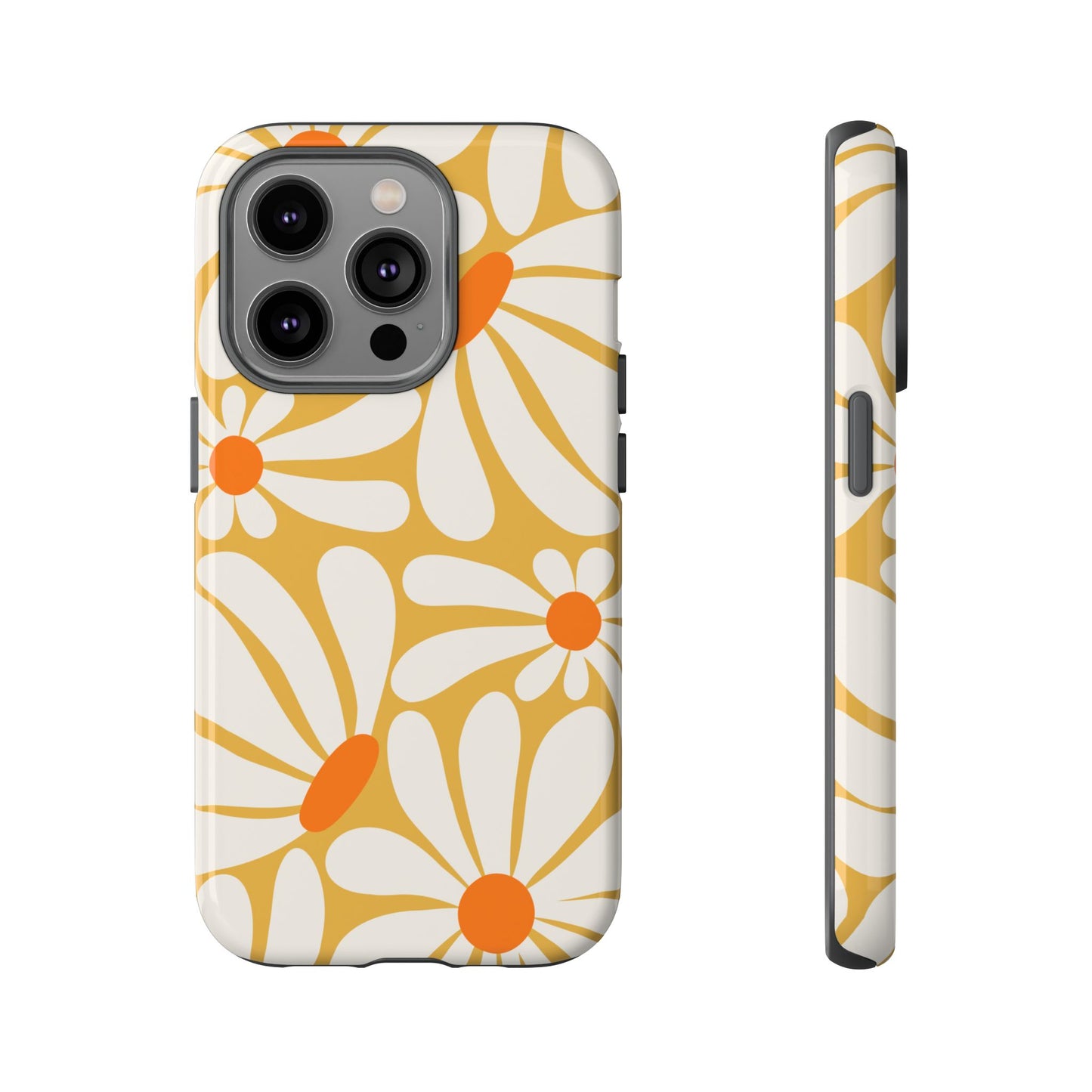 iPhone 14 Pro / Glossy Phone Case - Retro Yellow Daisy Pattern Phone Case