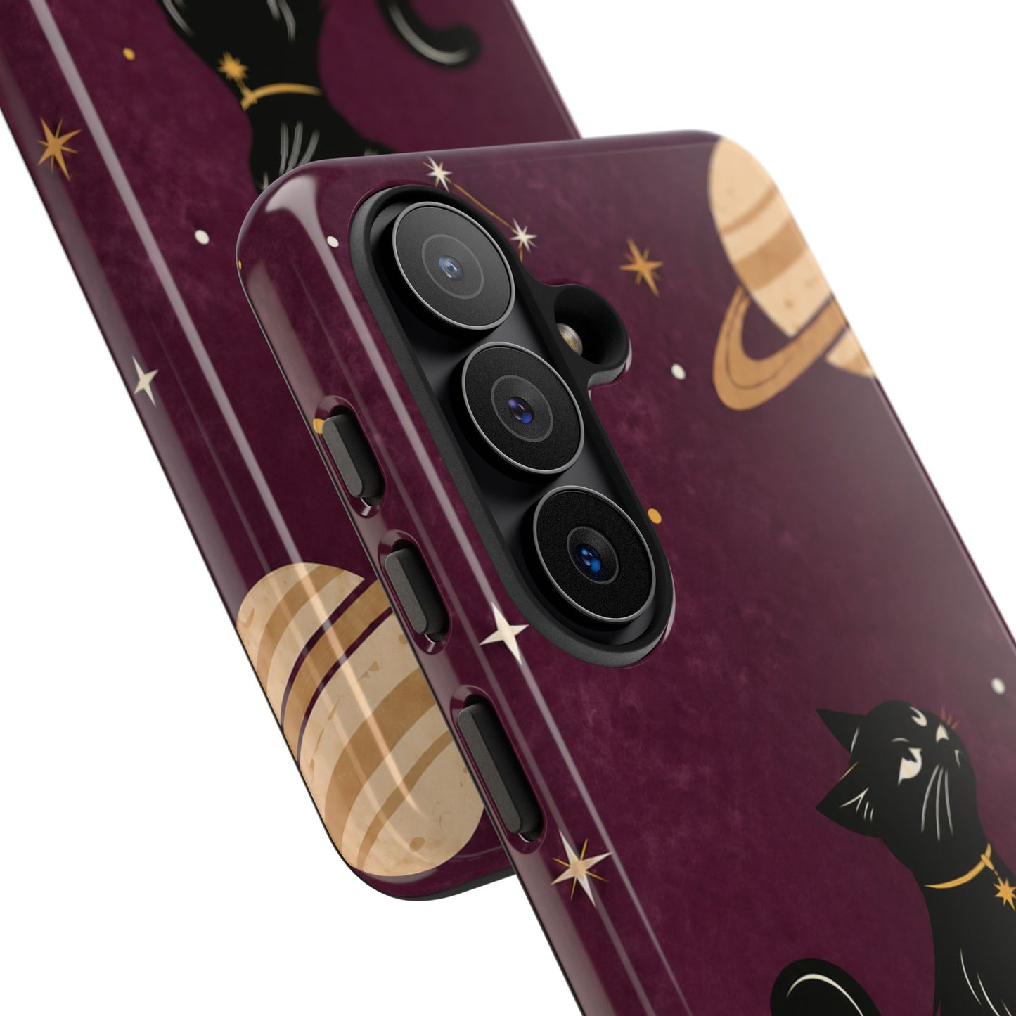 Whimsical Plum Celestial Black Cat Phone Case