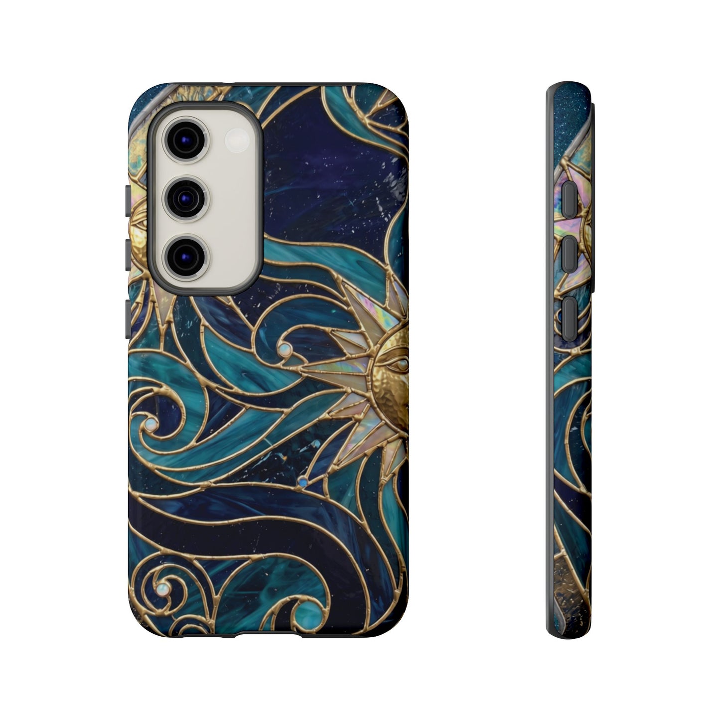 Elegant Teal & Gold Celestial Suns Phone Case