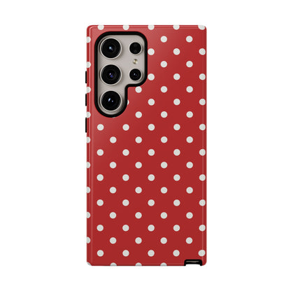 Samsung Galaxy S24 Ultra / Glossy Phone Case - Red with White Dot Pattern Phone Case