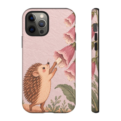 Whimsical Blush Pink Hedgehog and Foxglove Phone Case - Pink Phone Case - iPhone 12 Pro / Glossy