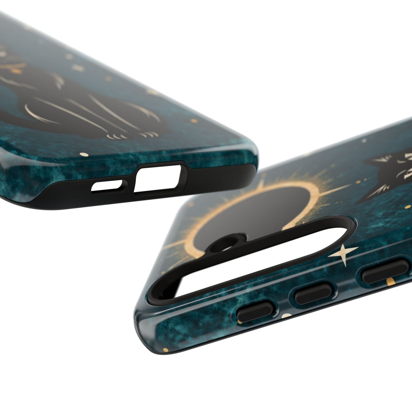 Whimsical Teal Celestial Black Cat Phone Case