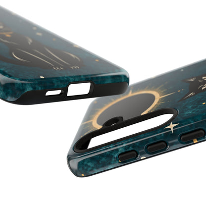 Whimsical Teal Celestial Black Cat Phone Case