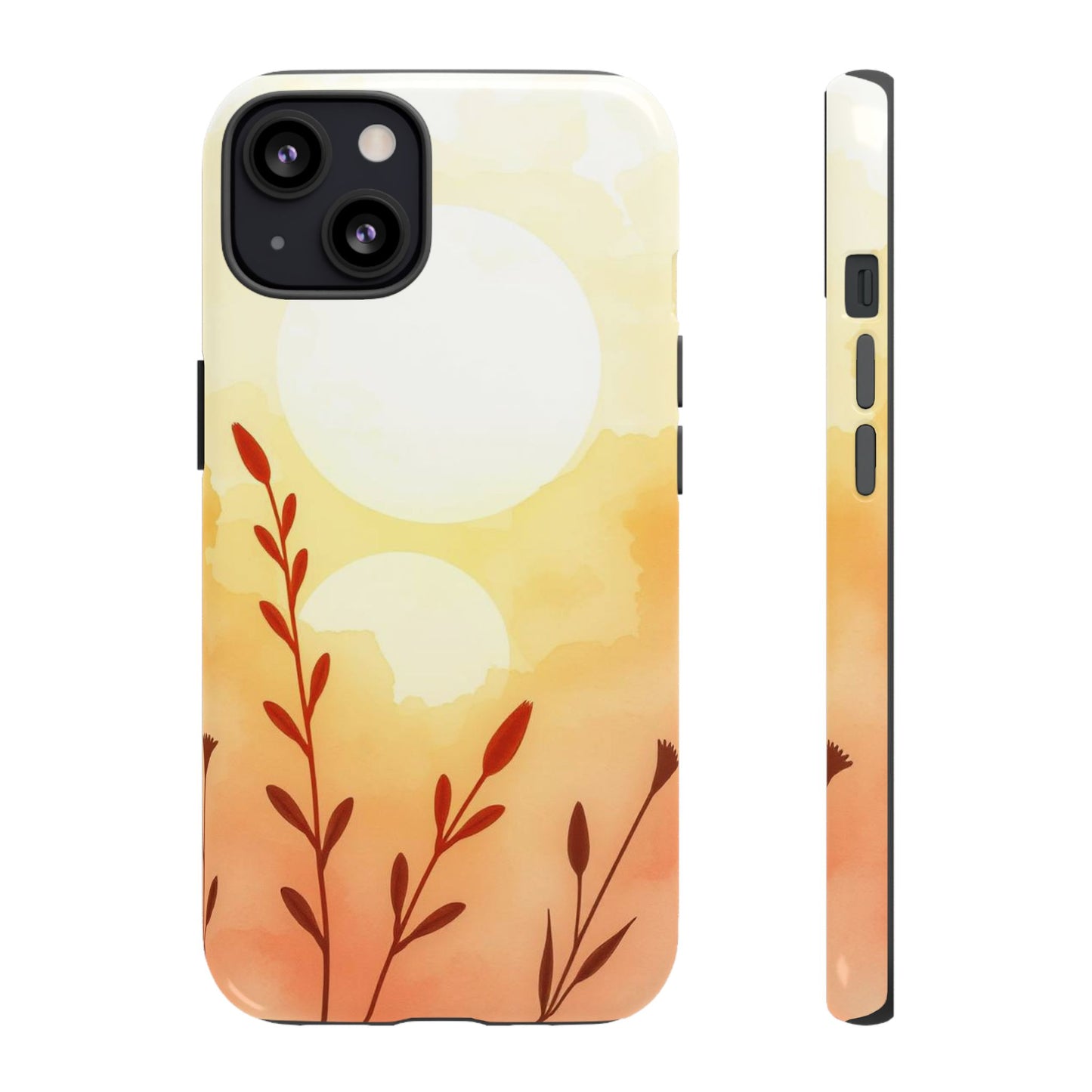 iPhone 13 / Glossy Phone Case - Watercolour Wildflower & Sun Design Phone Case