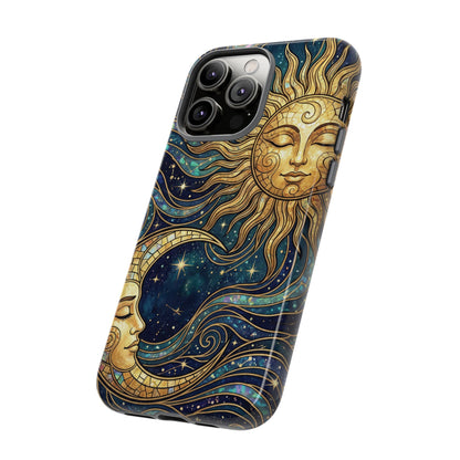 Elegant Teal & Gold Sun and Moon Phone Case