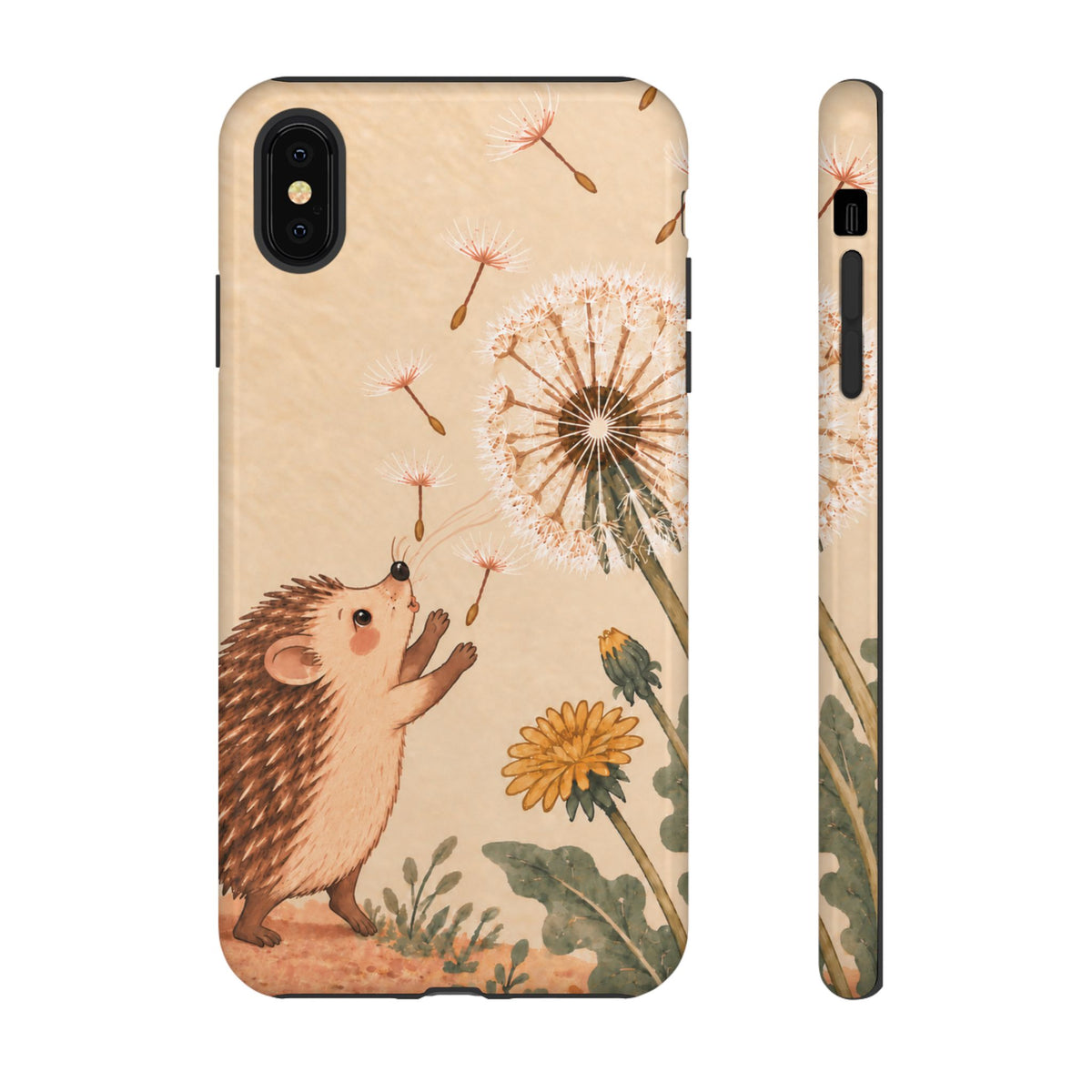 Whimsical Cream Hedgehog and Dandelion Phone Case - White Phone Case - iPhone XS MAX / Glossy