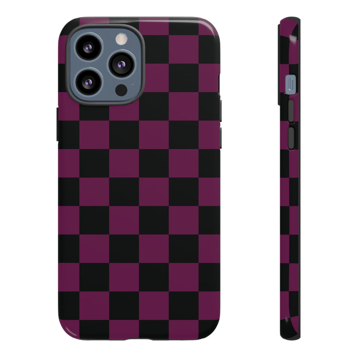 Trendy Plum & Black Checked Pattern Phone Case - Purple Phone Case - iPhone 13 Pro Max / Glossy