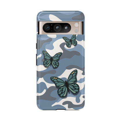 Google Pixel 8 Pro / Glossy Phone Case - Light Blue Butterfly Camo Phone Case