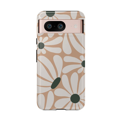 Google Pixel 8 / Glossy Phone Case - ’Retro Beige & White Daisy Pattern’ Phone Case