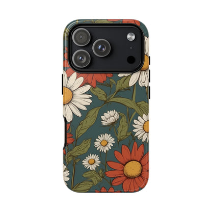 iPhone 17 Pro / Glossy Phone Case - Boho Chic Daisies Floral Pattern ’White & Red’ Phone Case