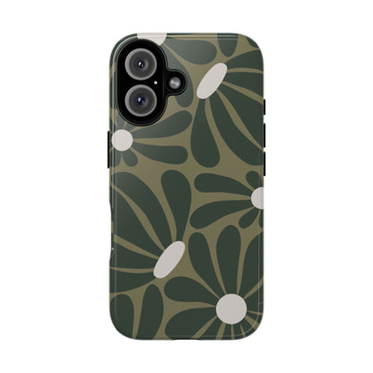 iPhone 16 / Glossy Phone Case - ’Retro Olive Green Daisy Pattern’ Phone Case