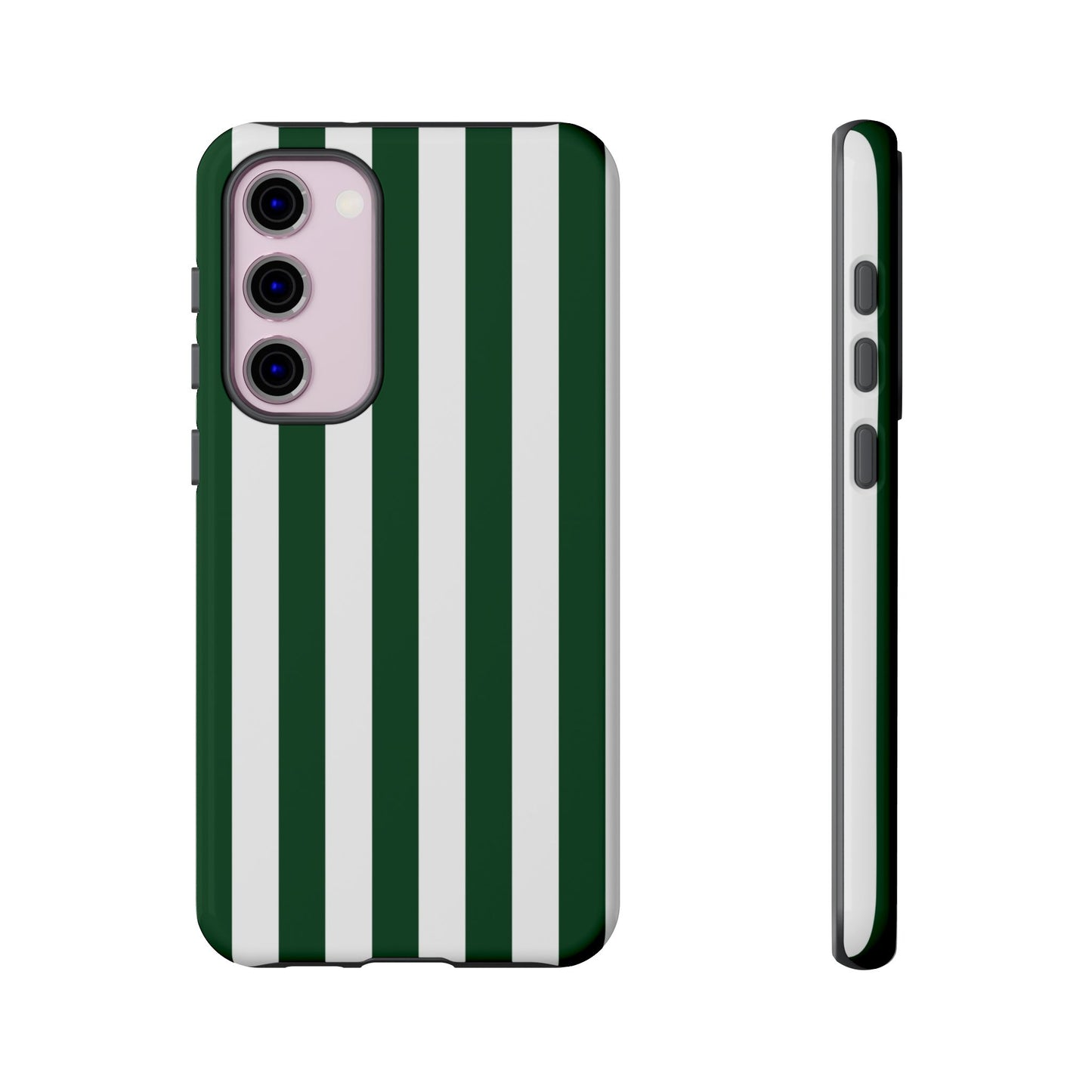 Samsung Galaxy S23 Plus / Glossy Phone Case - Simple Dark Green & White Stripe Pattern Phone Case